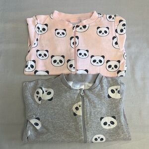Kappa - set of 2 Pink and Gray Panda Pajama/sleepers - footless